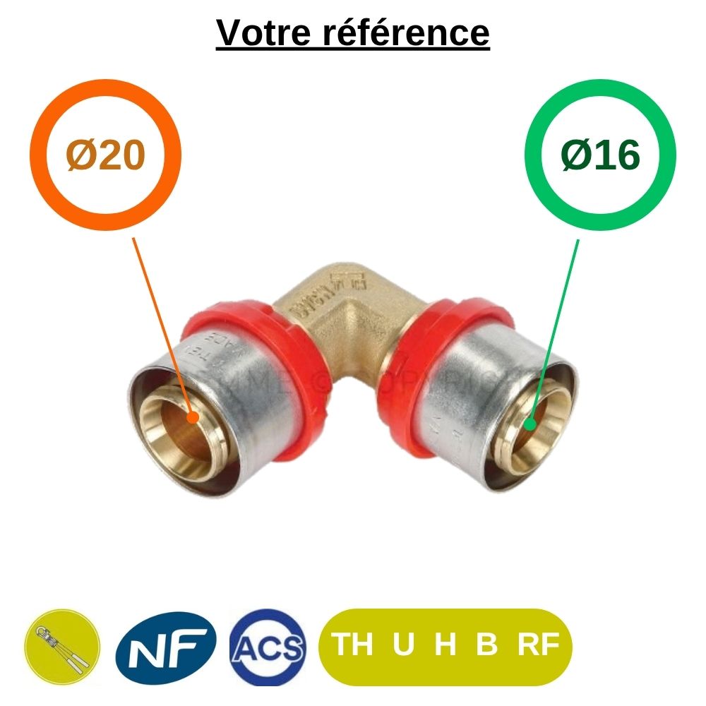 Coude réduit multicouche à sertir Ø20-Ø16 - Tiemme