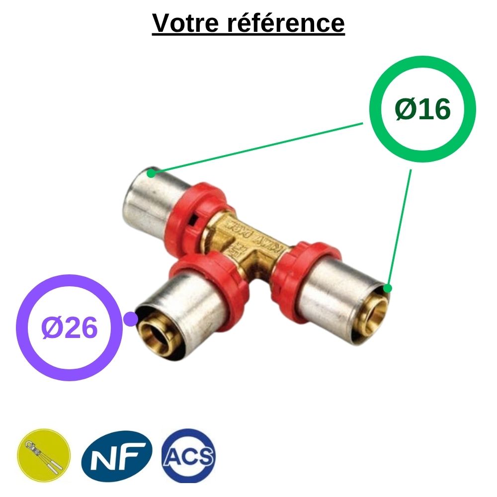 Té réduit multicouche à sertir Ø16-Ø26-Ø16 - Tiemme