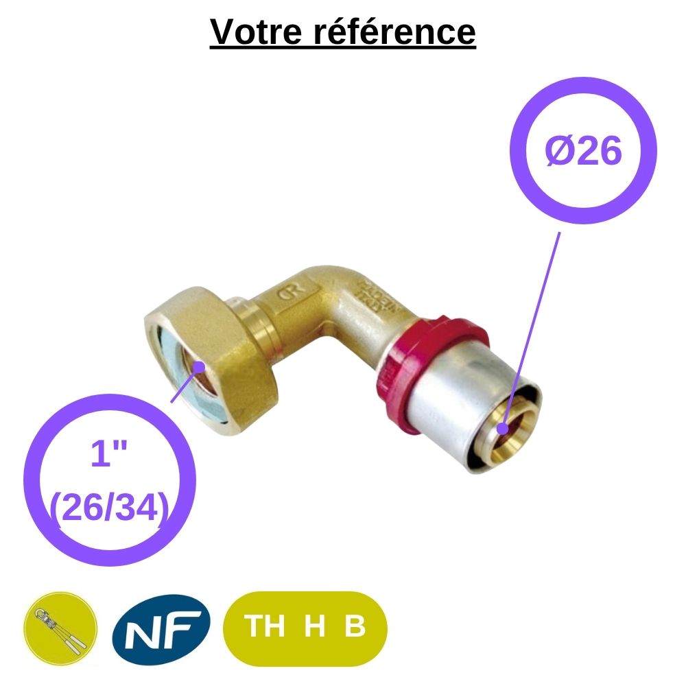 Coude femelle à sertir multicouche Ø26 - écrou tournant femelle 1'' (26/34) - Tiemme