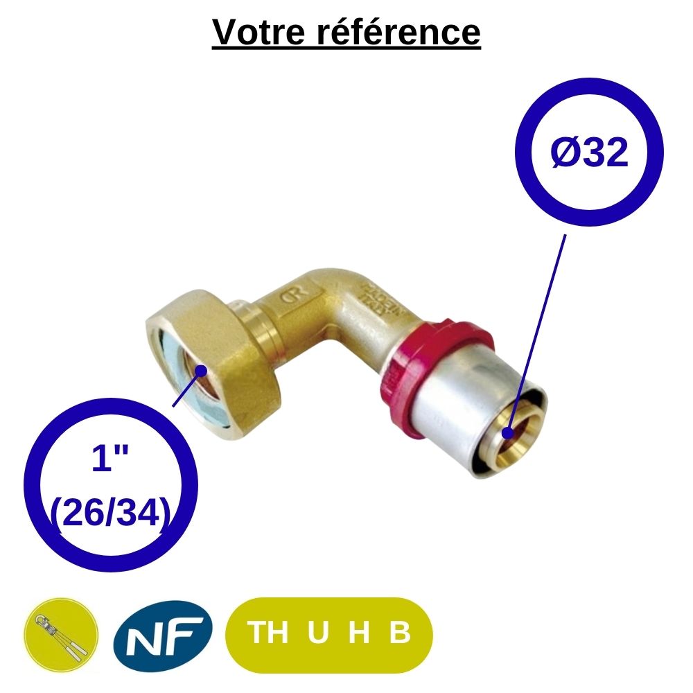 Coude femelle à sertir multicouche Ø32 - écrou tournant femelle 1'' (26/34) - Tiemme