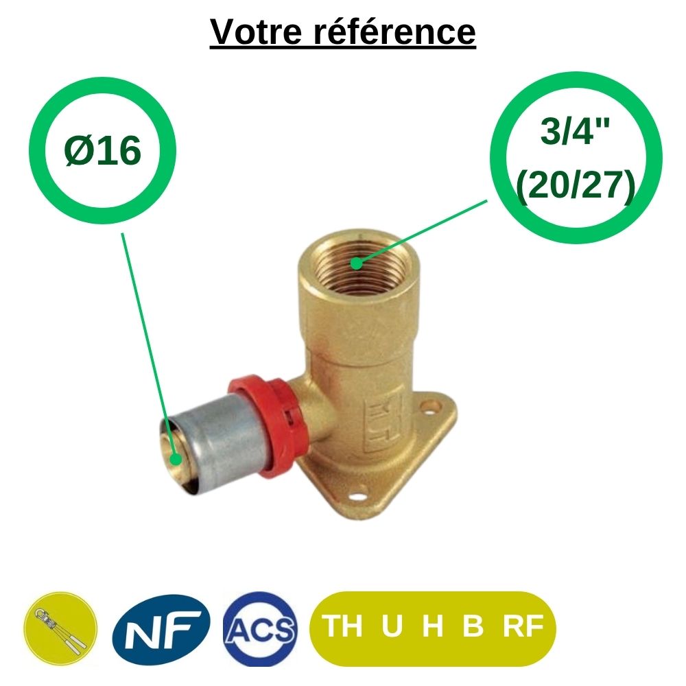 Coude applique multicouche à sertir Ø16 - femelle 3/4'' (20/27) - Tiemme