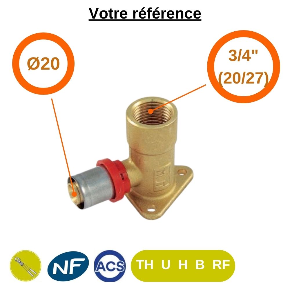 Coude applique multicouche à sertir Ø20 - femelle 3/4'' (20/27) - Tiemme