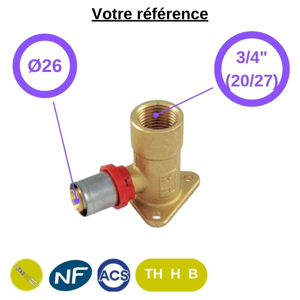 Coude applique multicouche à sertir Ø26 - femelle 3/4'' (20/27) - Tiemme