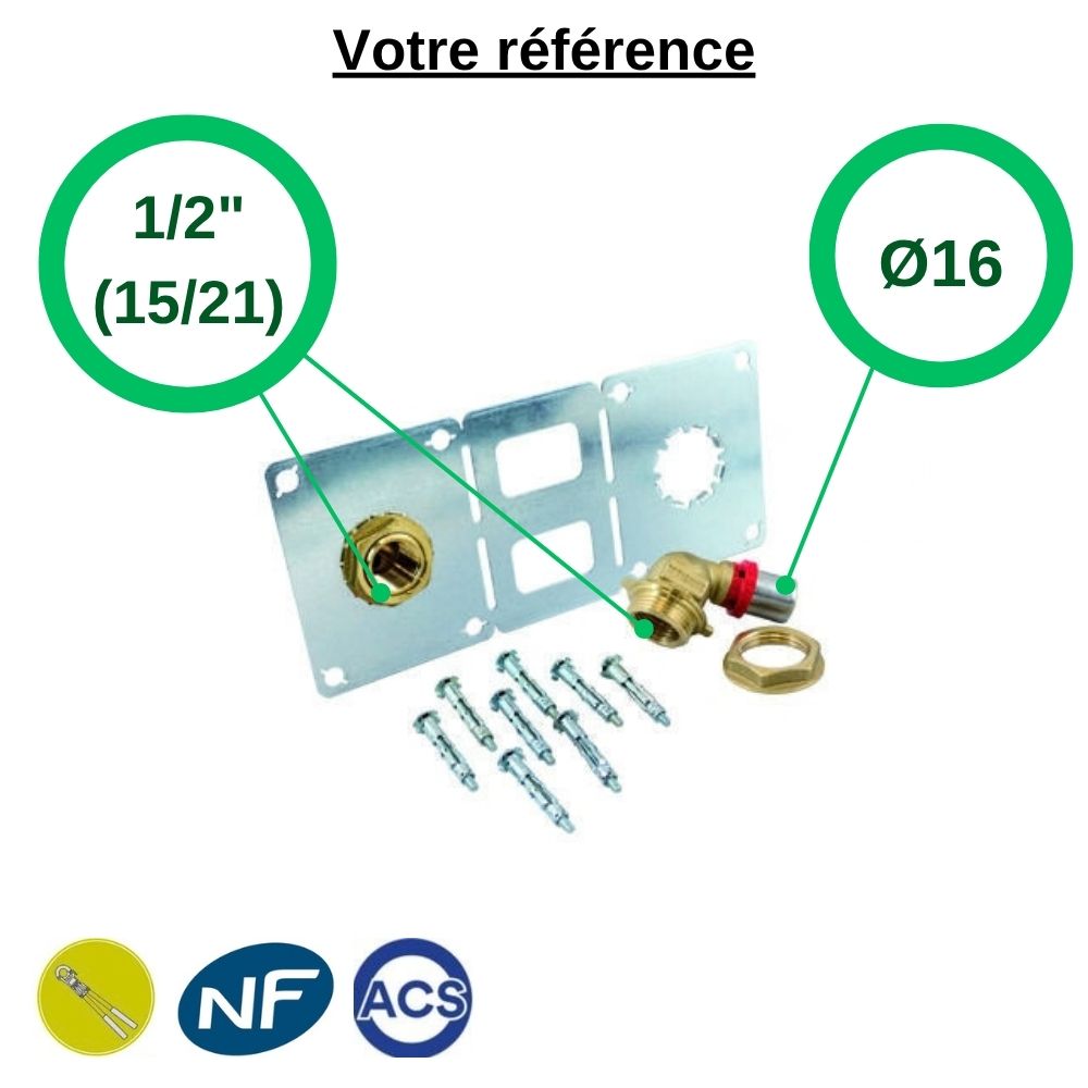 Kit de fixation robinetterie sanitaire coudé à sertir multicouche Ø16 - Tiemme