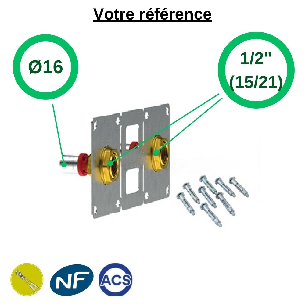 Kit de fixation robinetterie sanitaire droit à sertir multicouche Ø16 - Tiemme