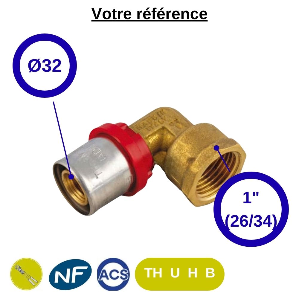 Coude femelle à sertir multicouche Ø32 - femelle 1'' (26/34) - Tiemme