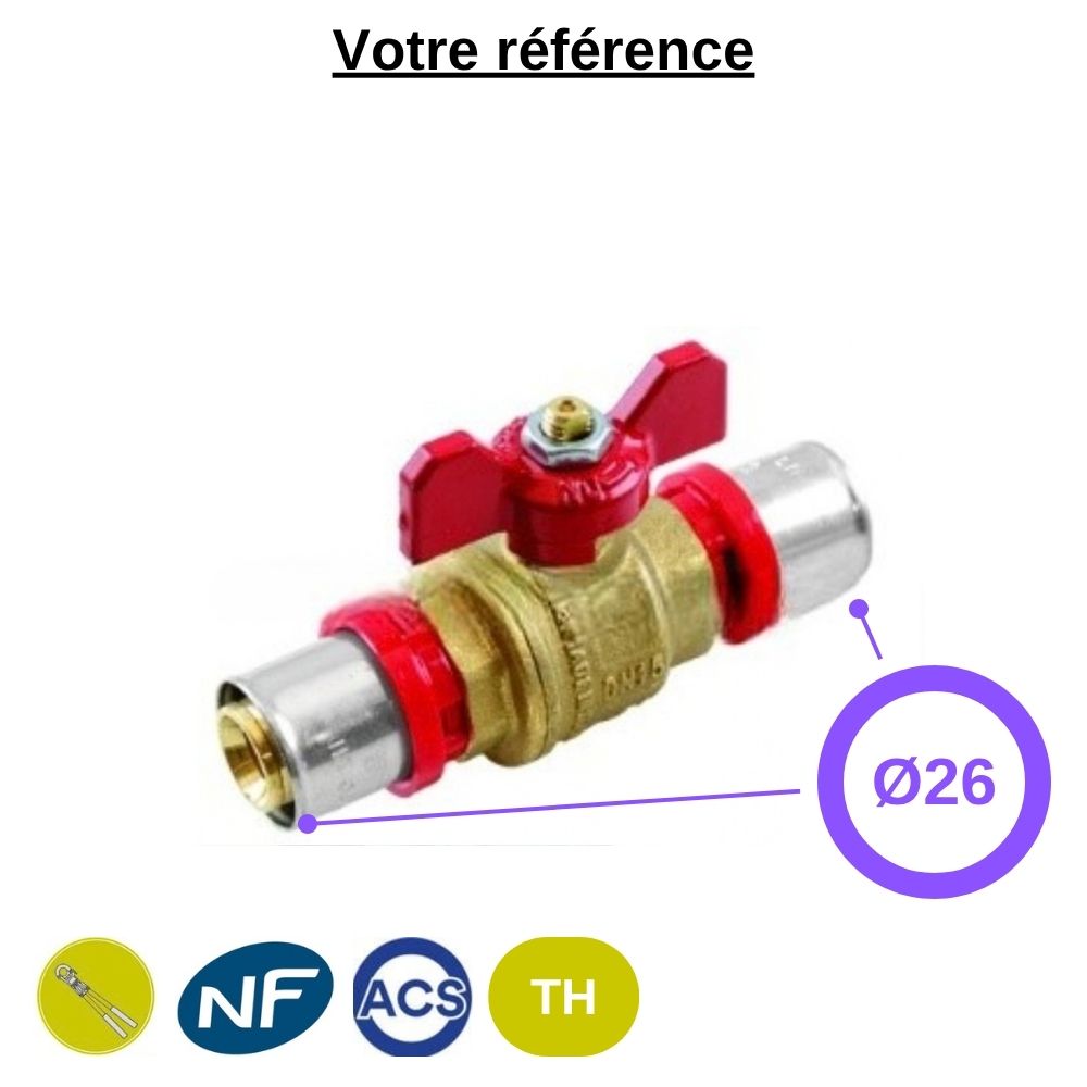 Vanne droite papillon rouge à sertir multicouche Ø26 - Tiemme