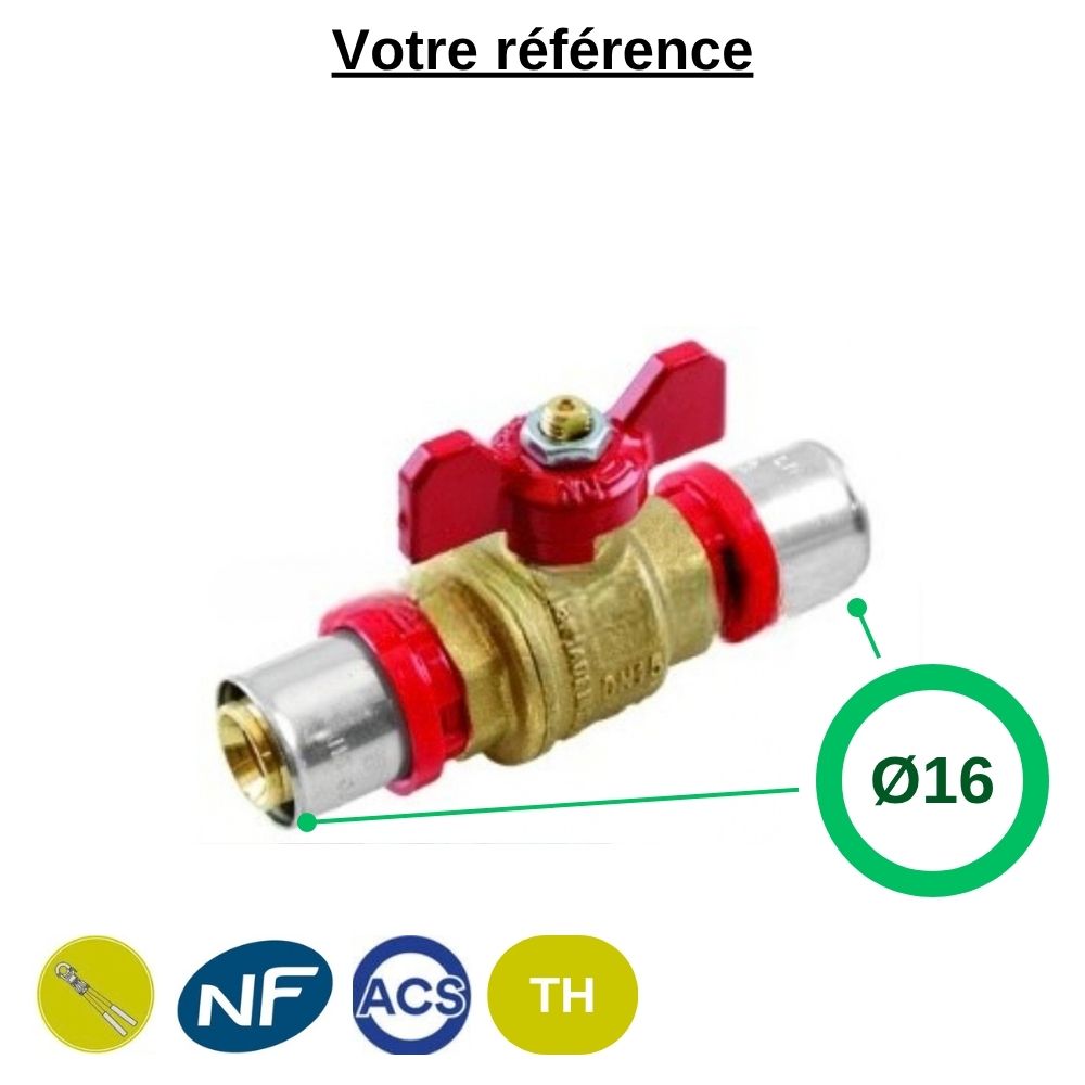 Vanne droite papillon rouge à sertir multicouche Ø16 - Tiemme