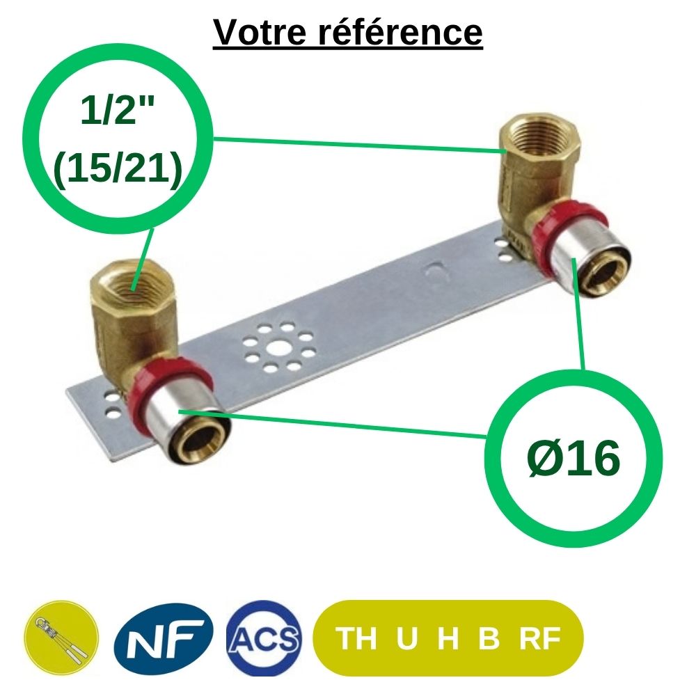Applique murale double à sertir multicouche Ø16 - femelle 1/2'' (15/21) - Tiemme