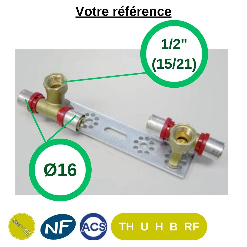 Applique murale double liaison à sertir multicouche Ø16 - femelle 1/2'' (15/21) - Tiemme