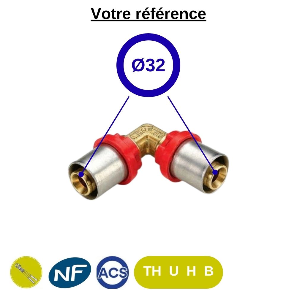 Coude égal multicouche à sertir Ø32 - Tiemme