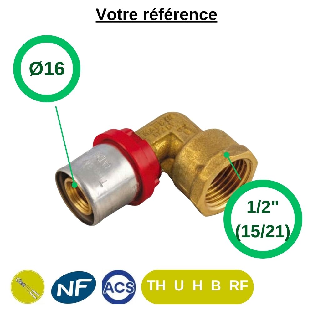 Coude femelle à sertir multicouche Ø16 - femelle 1/2'' (15/21) - Tiemme
