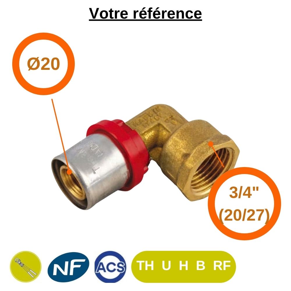 Coude femelle à sertir multicouche Ø20 - femelle 3/4'' (20/27) - Tiemme