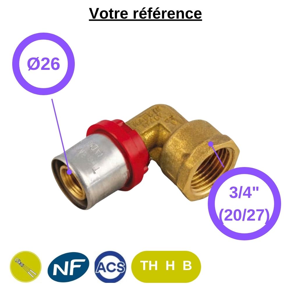 Coude femelle à sertir multicouche Ø26 - femelle 3/4'' (20/27) - Tiemme