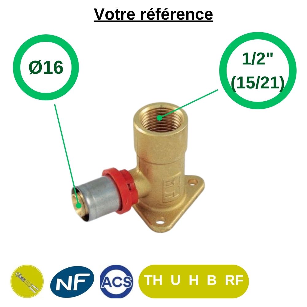 Coude applique multicouche à sertir Ø16 - femelle 1/2'' (15/21) - Tiemme