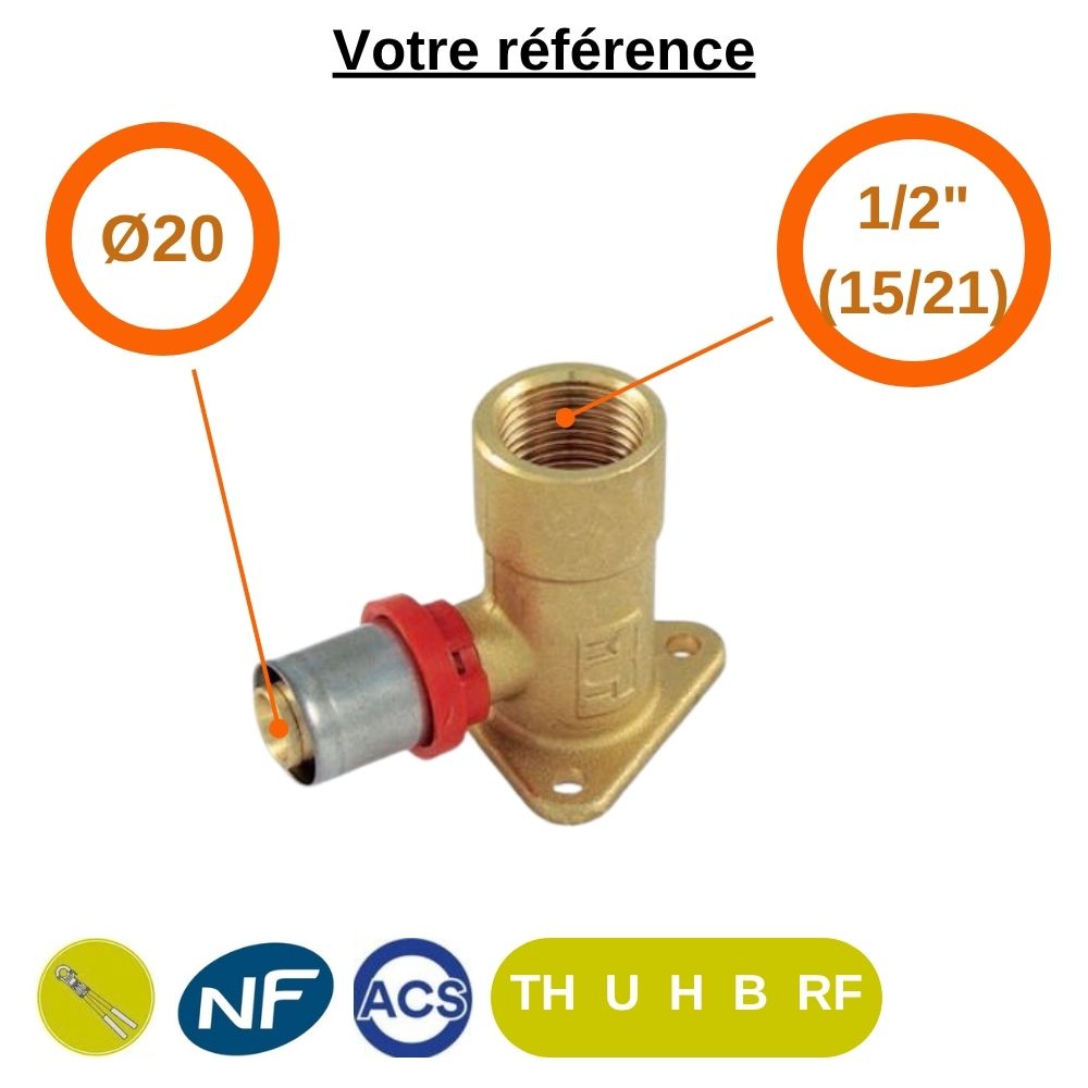 Coude applique multicouche à sertir Ø20 - femelle 1/2'' (15/21) - Tiemme