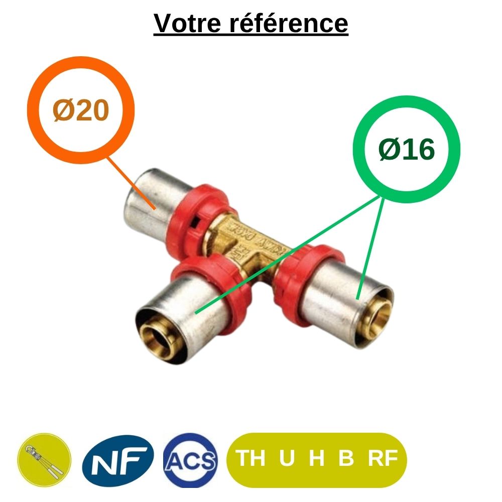 Té réduit multicouche à sertir Ø20-Ø16-Ø16 - Tiemme
