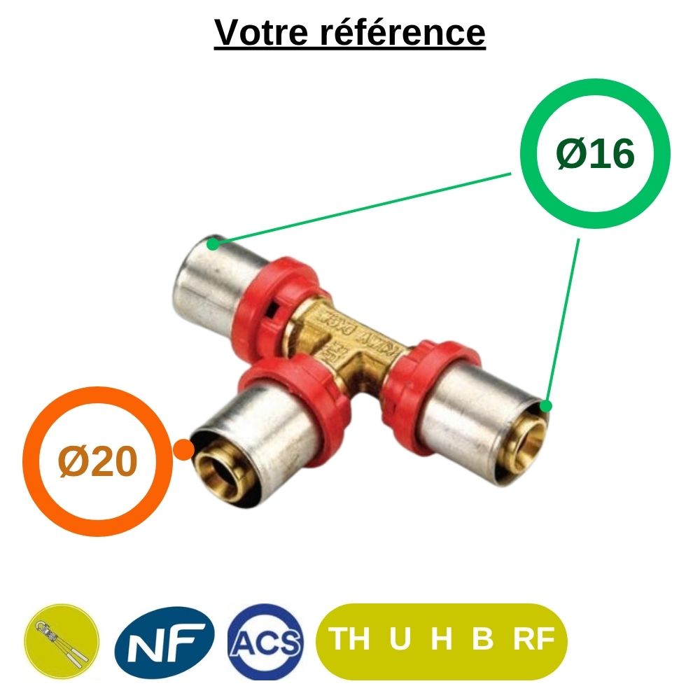 Té réduit multicouche à sertir Ø16-Ø20-Ø16 - Tiemme