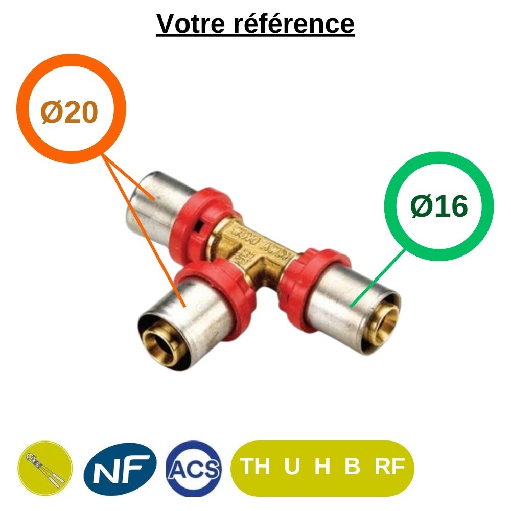 Té réduit multicouche à sertir Ø20-Ø20-Ø16 - Tiemme