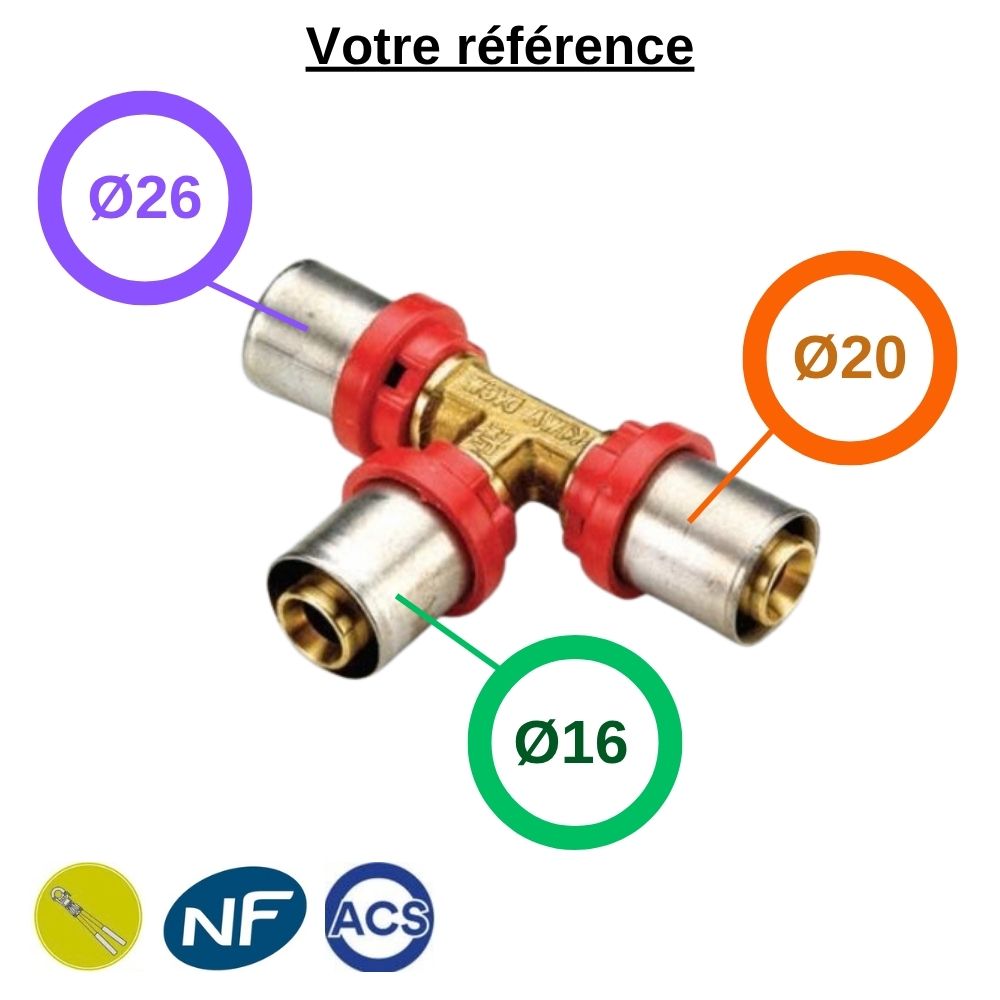 Té réduit multicouche à sertir Ø26-Ø16-Ø20 - Tiemme