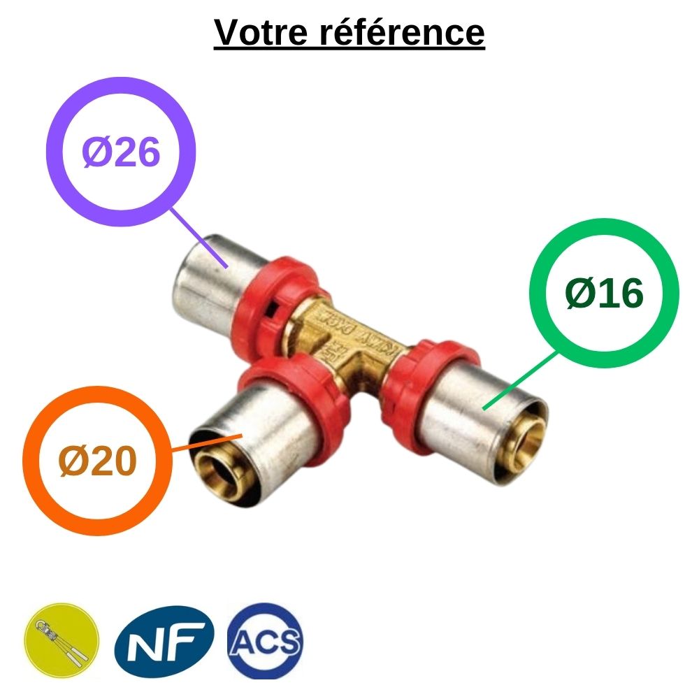 Té réduit multicouche à sertir Ø26-Ø20-Ø16 -Tiemme