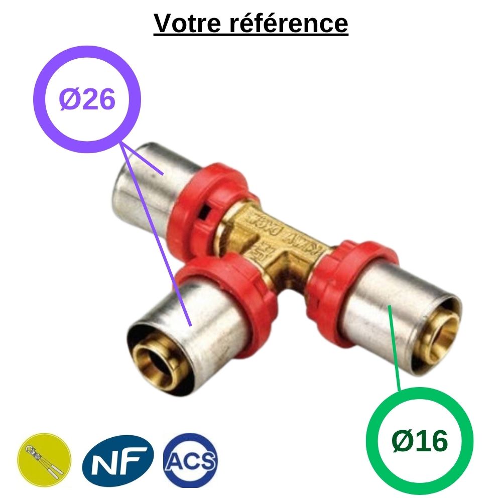 Té réduit multicouche à sertir Ø26-Ø26-Ø16 - Tiemme