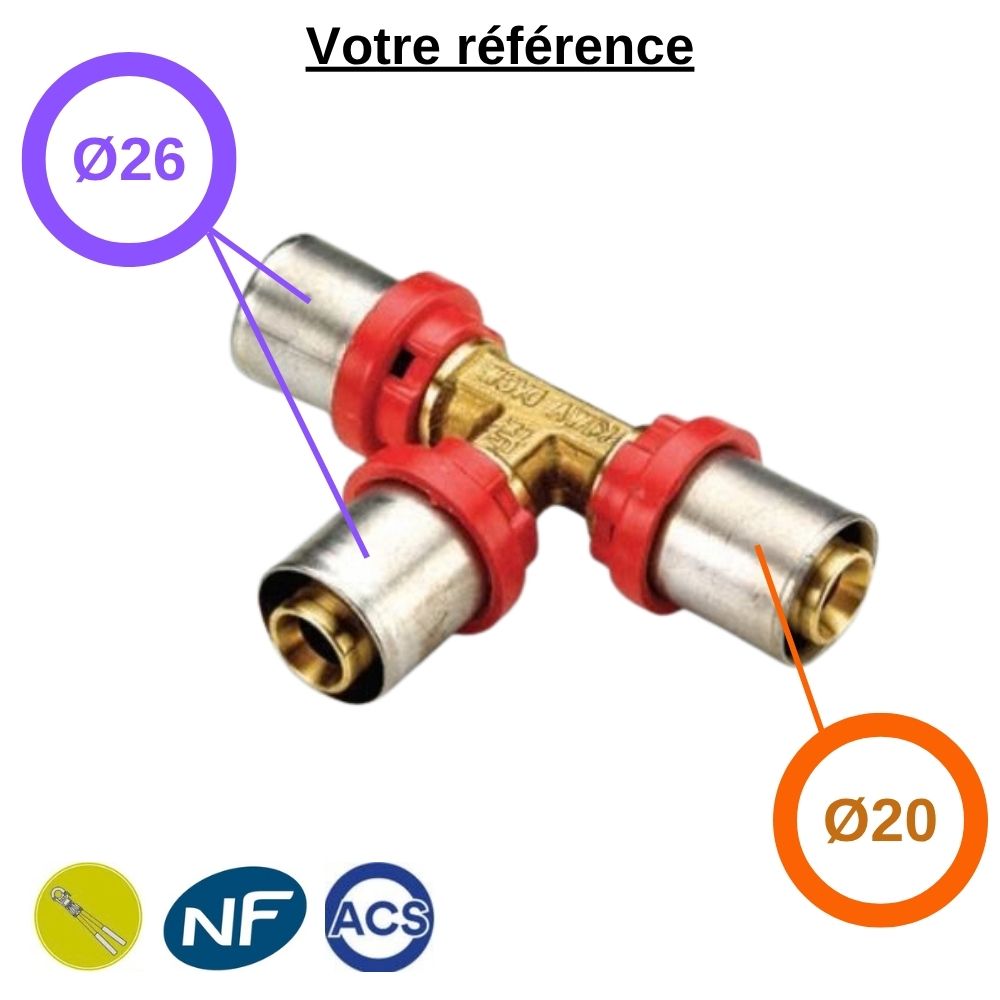 Té réduit multicouche à sertir Ø26-Ø26-Ø20 - Tiemme