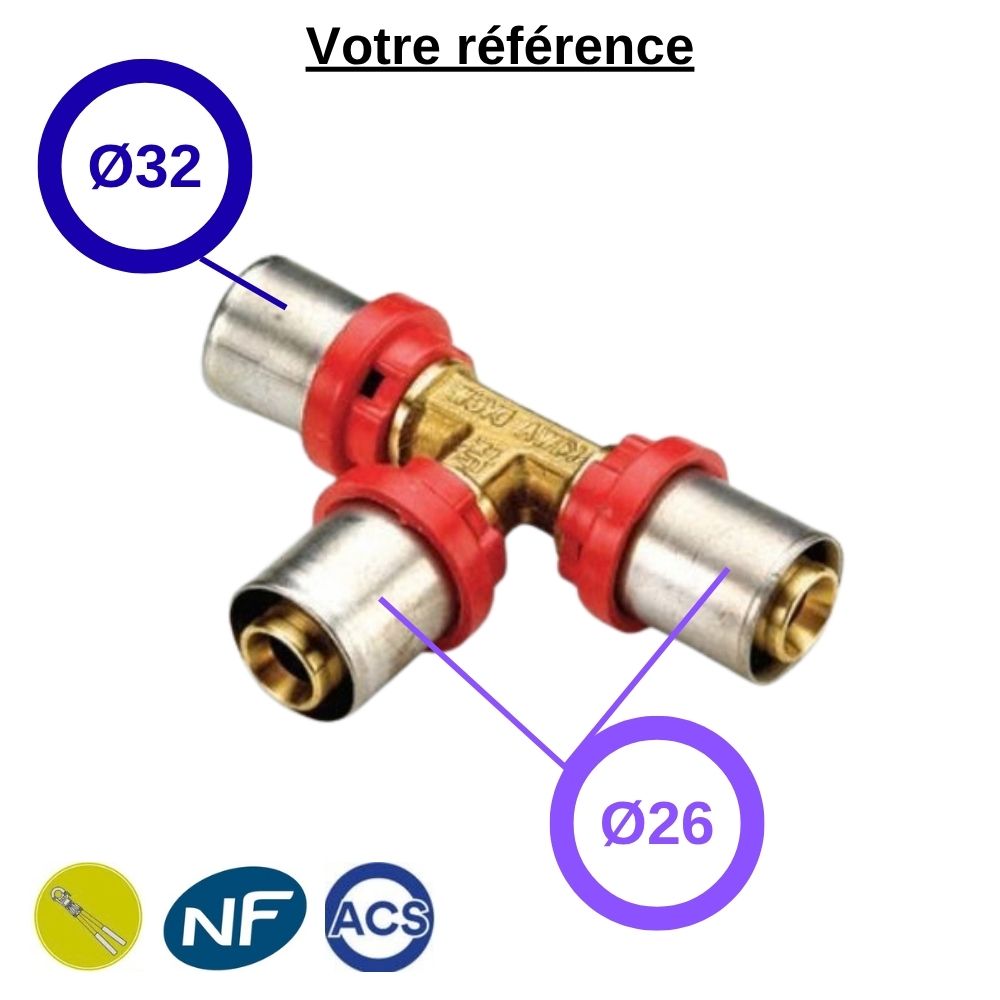 Té réduit multicouche à sertir Ø32-Ø26-Ø26 - Tiemme