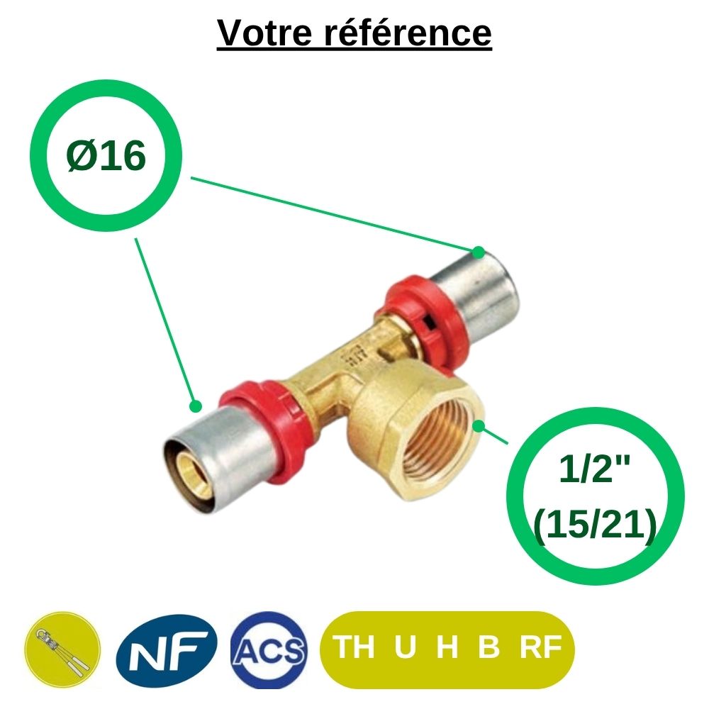Té multicouche à sertir Ø16 et centre femelle 1/2'' (15/21) - Tiemme