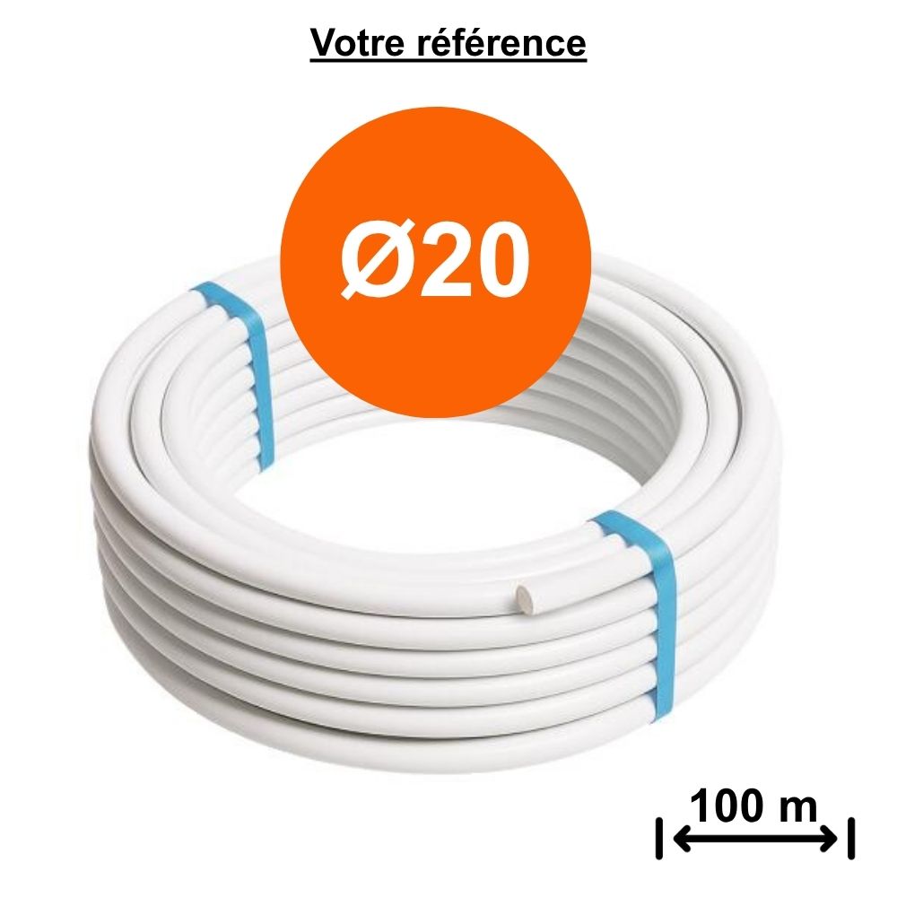Tube multicouche nu blanc Ø20 - longueur 100 m - Tiemme