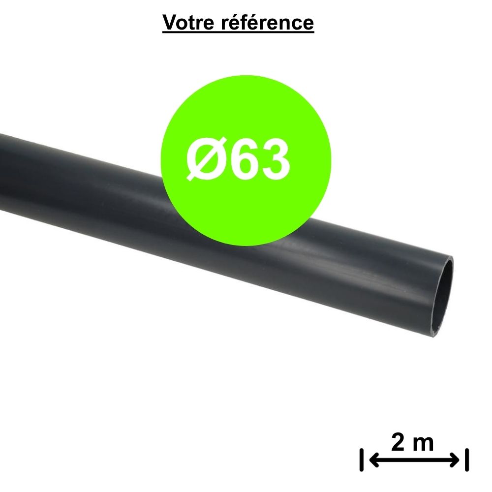 Tube PVC pression gris Ø63 - longueur 2 m