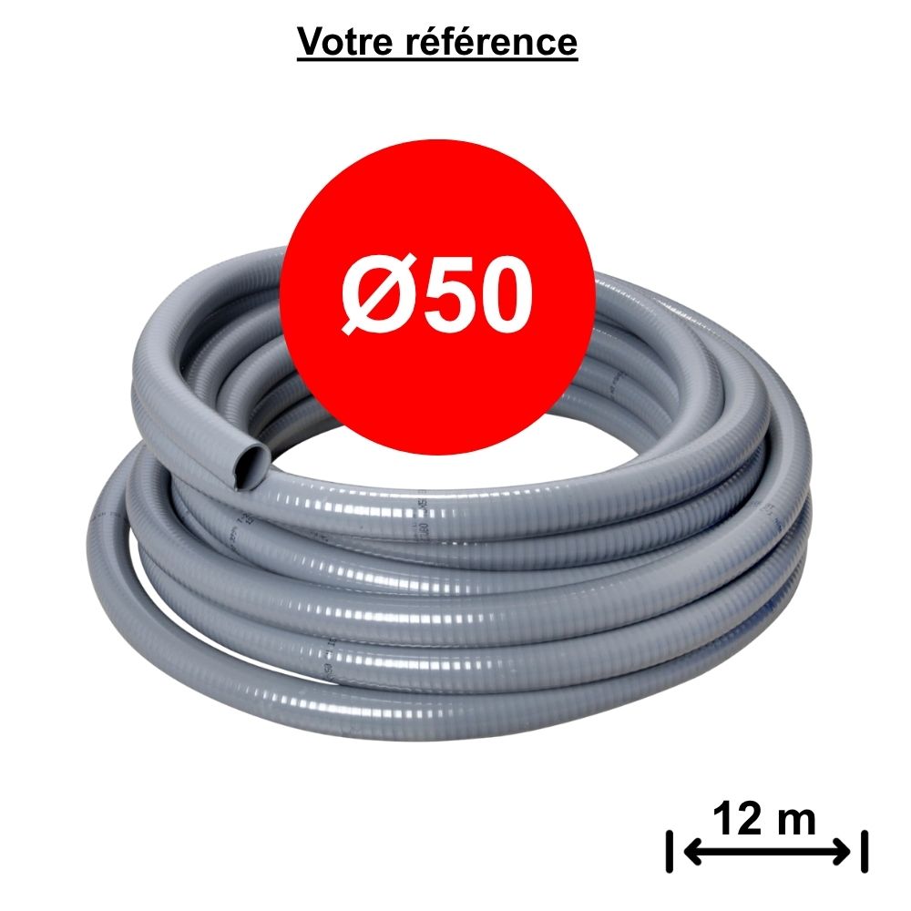 Tube PVC adhésif flexible gris Ø50 - longueur 12 m