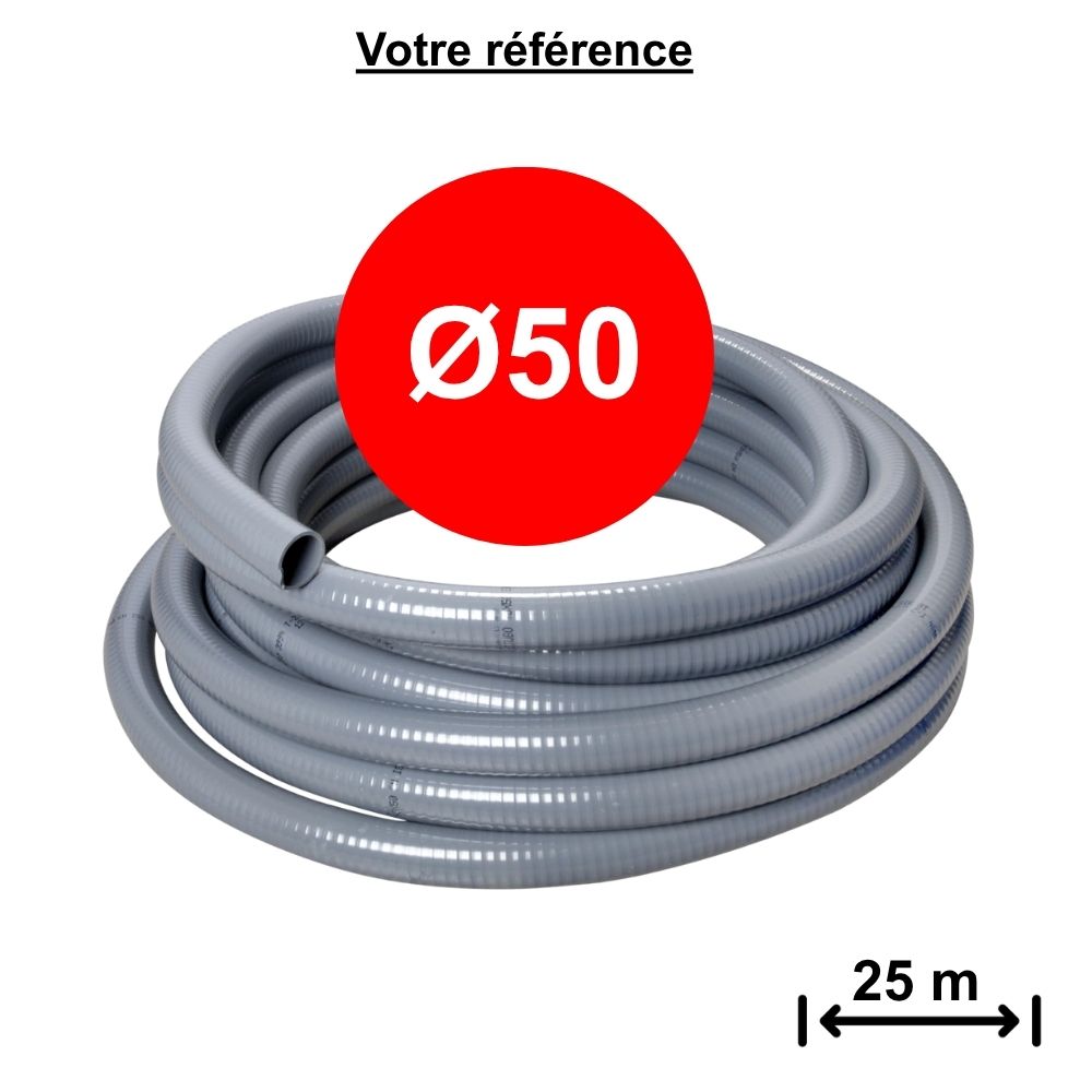 Tube PVC adhésif flexible gris Ø50 - longueur 25 m