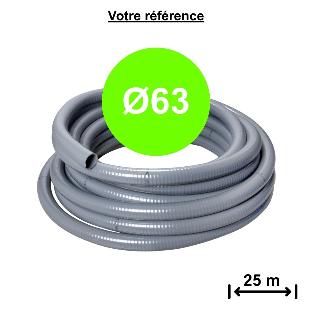 Tube PVC adhésif flexible gris Ø63 - longueur 25 m