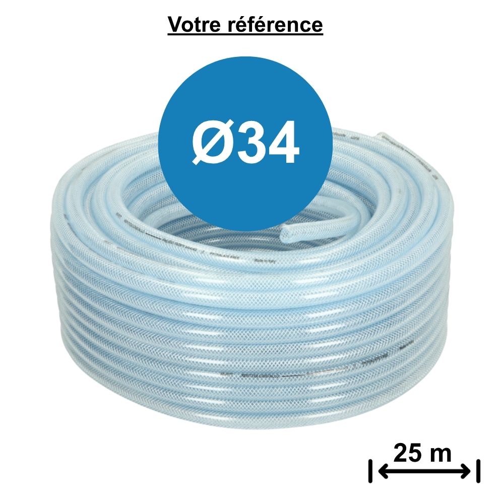 Tuyau souple tressé en PVC Ø34 - longueur 25 m