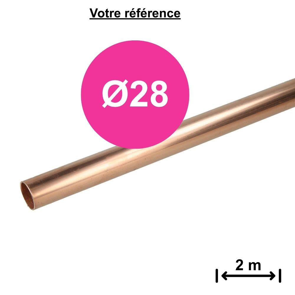 Tube cuivre en barres Ø28 - longueur 2 m