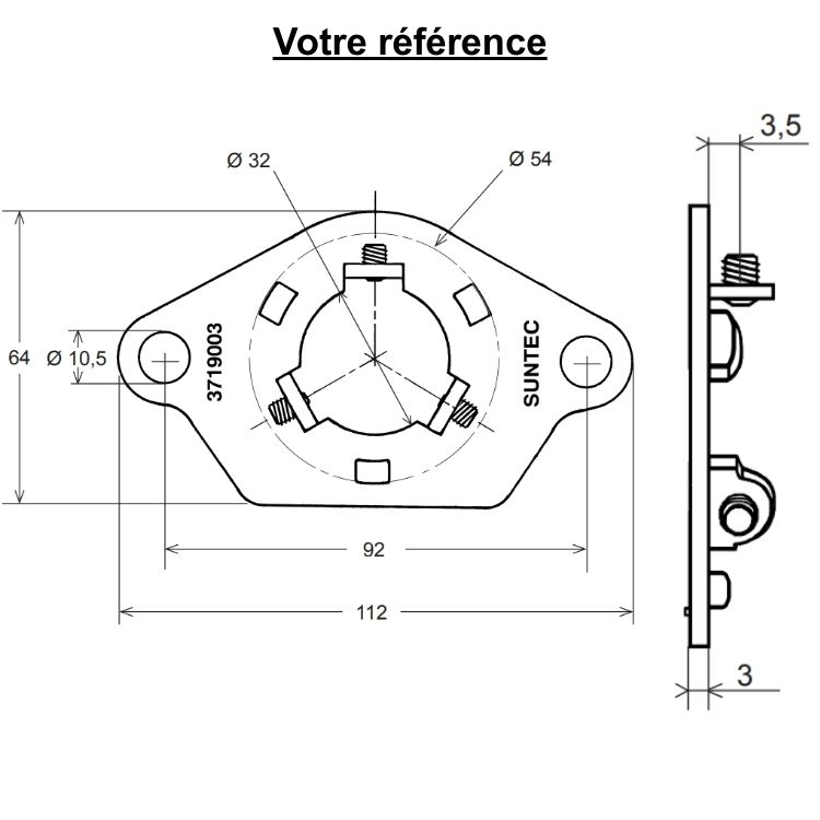 Bride d'adaptation pour pompe fioul Ø32-54 - Suntec
